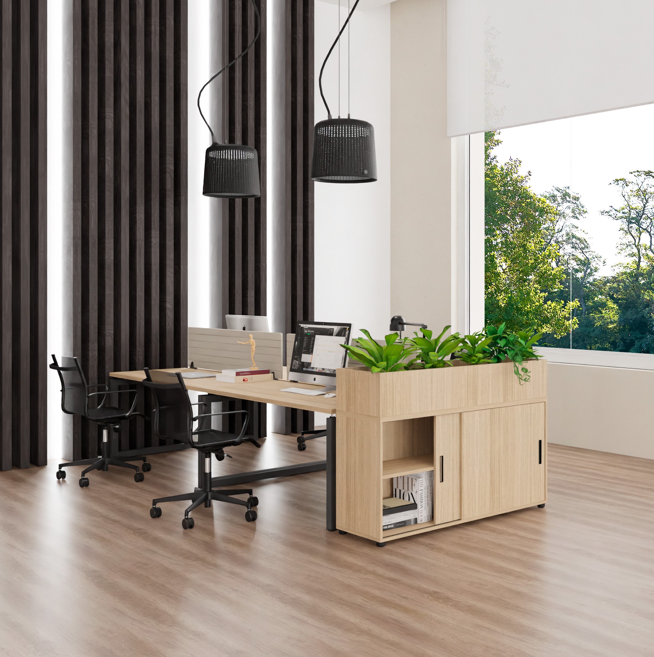 Armarios y archivo — Armario puertas correderas con jardinera con bench con fondo